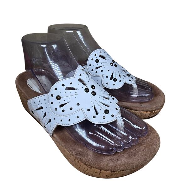 Clarks Artisan Sandals Palima Palm Laser Cut Thong Cork Wedge White Womens Sz 8 - Picture 4 of 11